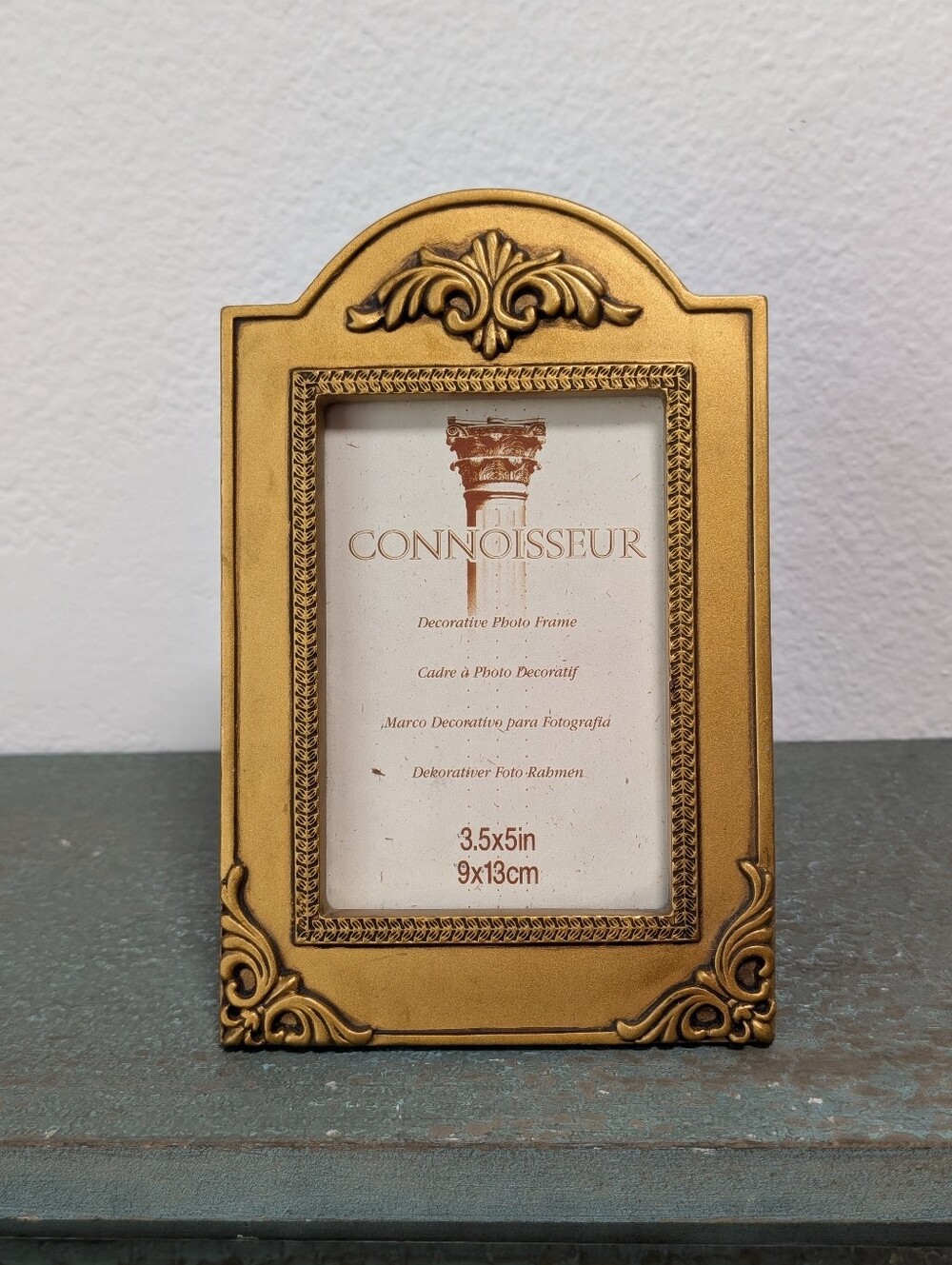 Connoisseur Gold Tone 3.5x5” Resin Metallic Photo Standing Easel Frame Vintage